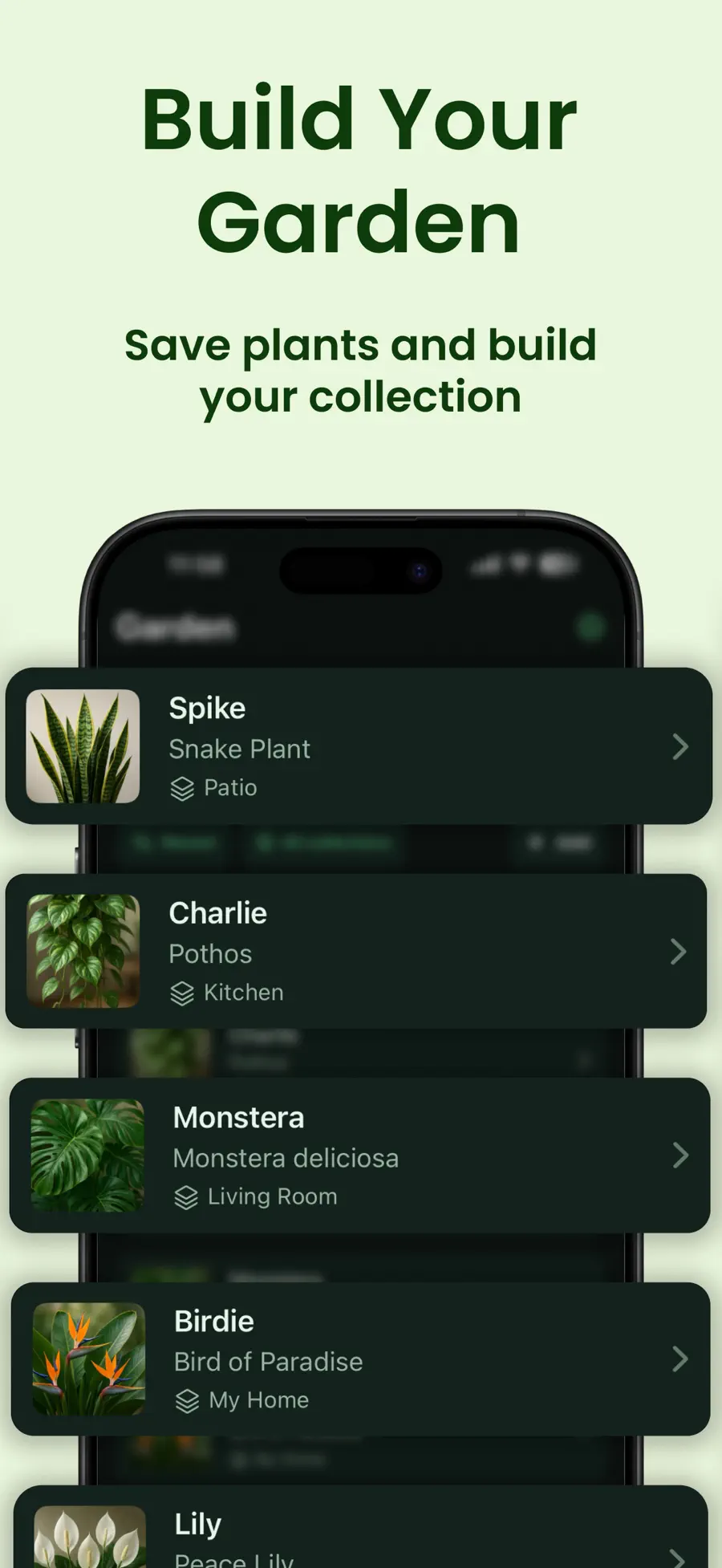 Planthy My Garden list of saved plants