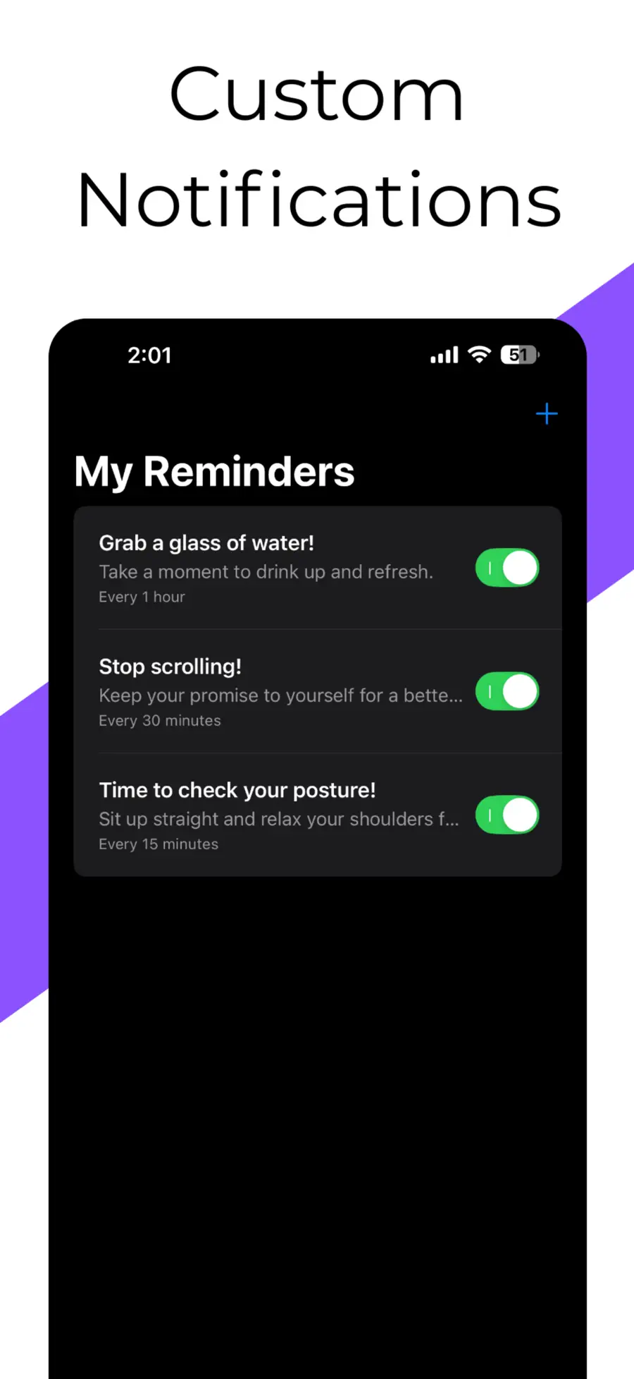 Remindly list of enabled custom notifications