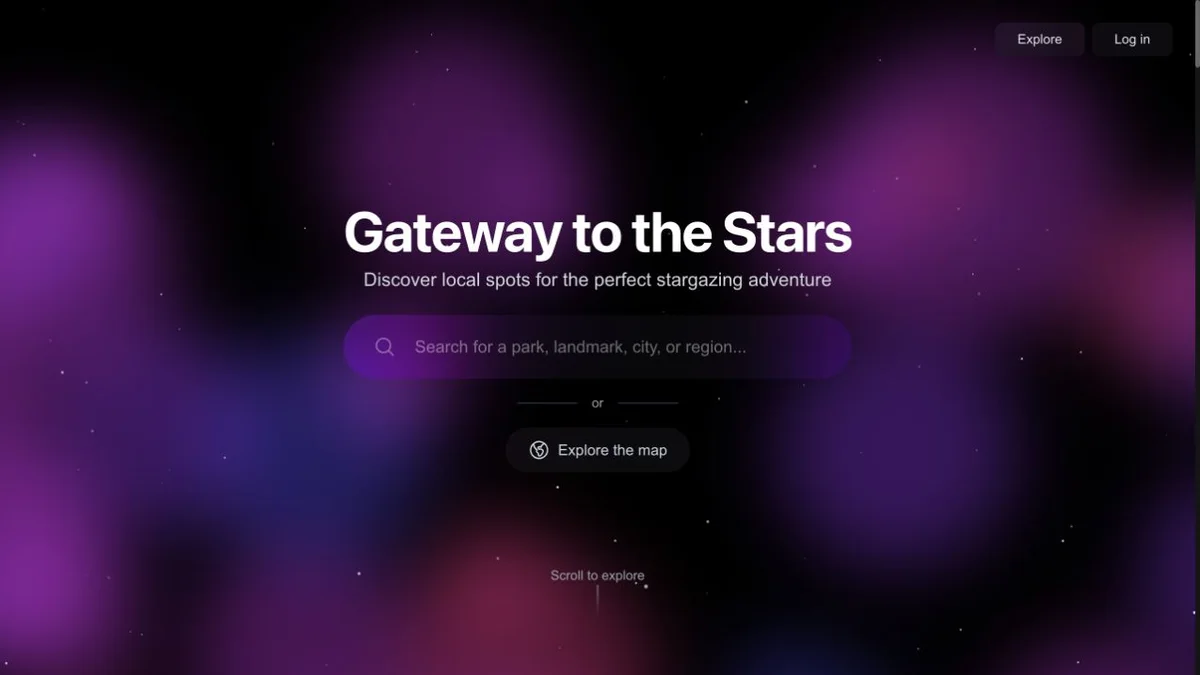 Starry Spots website showing community stargazing location discovery
